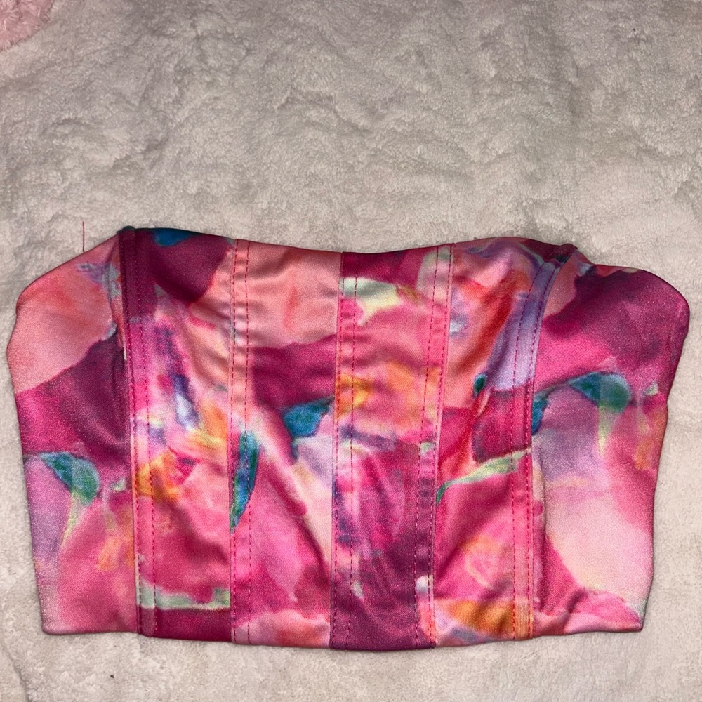 SHEIN Pink Multicolor Strapless Top